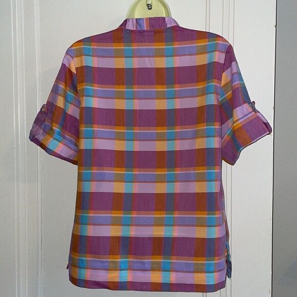 Vtg 70s Lucky Winner plaid smock blouse - Picture 6 of 8
